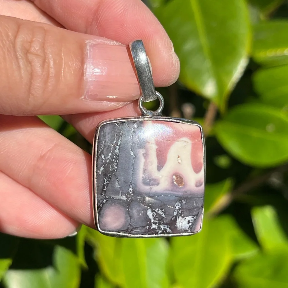 Silver plated porcelain jasper square pendant‎